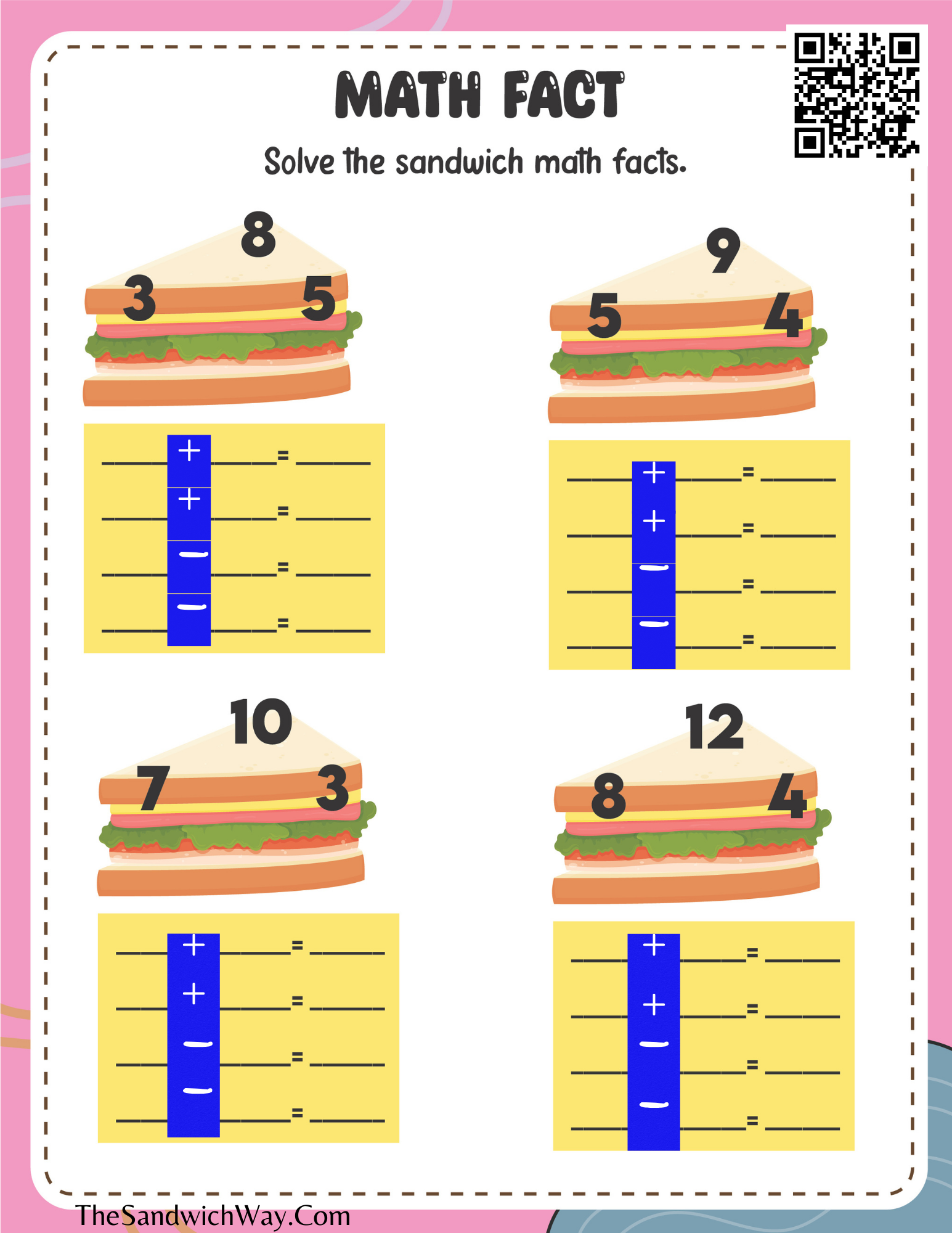 Free kids math worksheet featuring colorful addition and subtraction exercises to improve foundational math skills.
