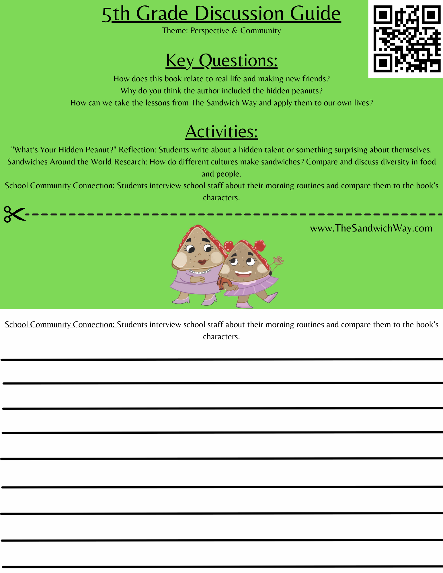 In-depth 5th-grade worksheet from The Sandwich Way—encouraging SEL growth, metaphorical thinking, and discussions on inclusion and personal identity.
